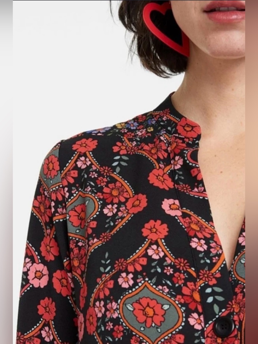 Desigual Black Red Pink Floral Patchwork Coat Dress - Picture 3 of 5